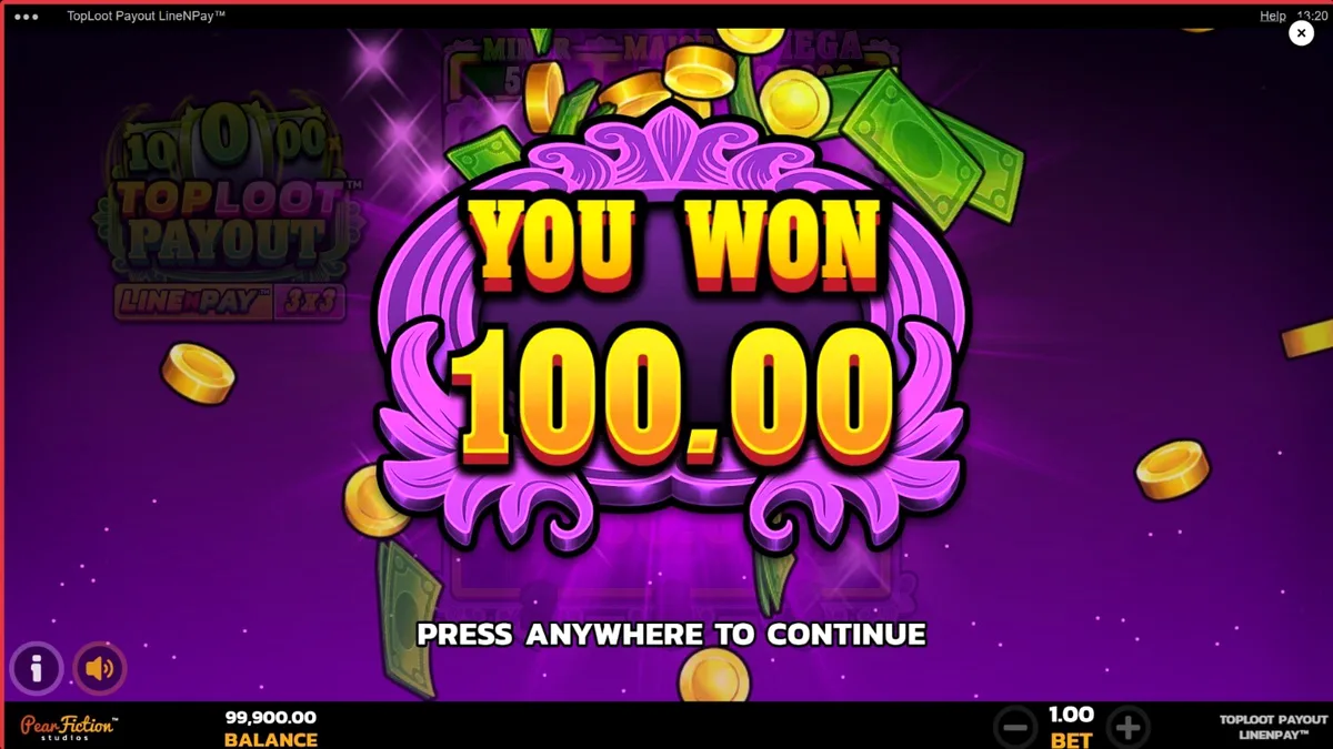 Tampilan visual slot TopLoot Payout LineNPay dengan tema harta karun dan emas